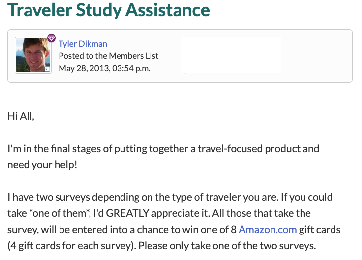 tyler dikman traveler study assistance founders network